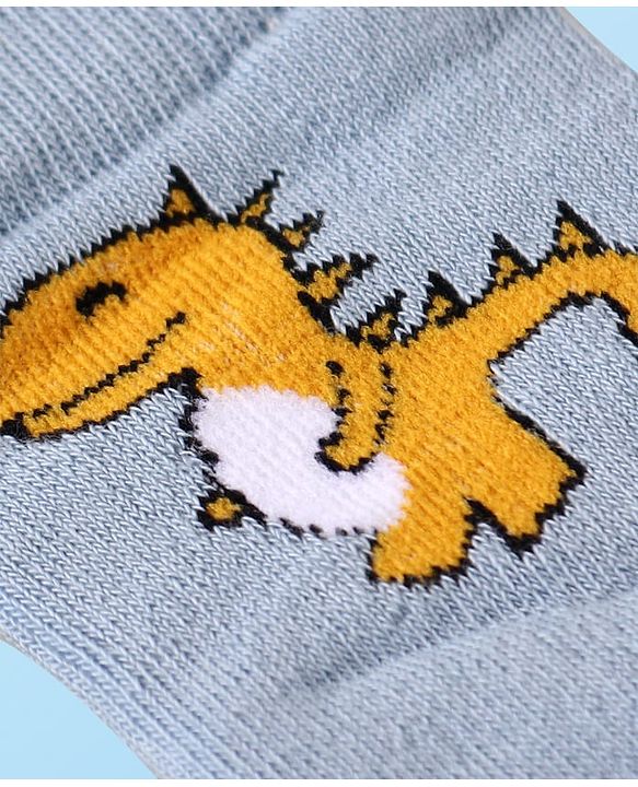 Cute Walk by Babyhug Terry Knit Ankle Length Antibacterial Socks with Dino Design & Stripes Pack of 3 - Grey Light Blue & White
