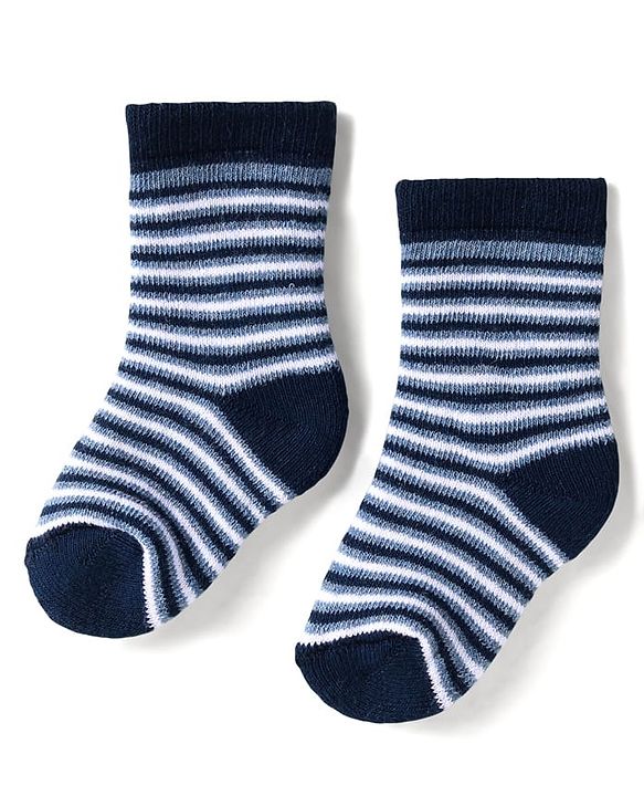 Cute Walk by Babyhug Terry Knit Ankle Length Antibacterial Socks with Stripes & Animal Design Pack of 3 - Navy Blue & Grey
