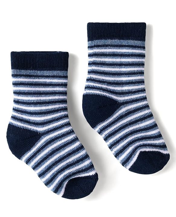 Cute Walk by Babyhug Terry Knit Ankle Length Antibacterial Socks with Stripes & Animal Design Pack of 3 - Navy Blue & Grey