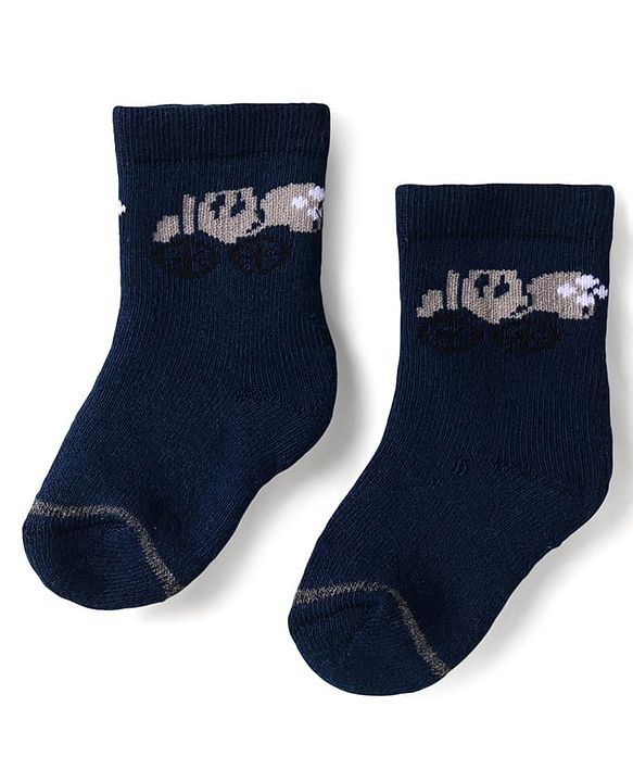 Cute Walk by Babyhug Terry Knit Ankle Length Antibacterial Socks with Stripes & Animal Design Pack of 3 - Navy Blue & Grey