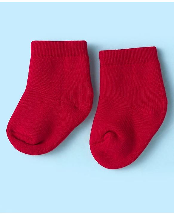 CuteWalk By Babyhug Knit Ankle Length Anti-Bacterial Solid Color Socks Pack of 3 - Pink White & Maroon