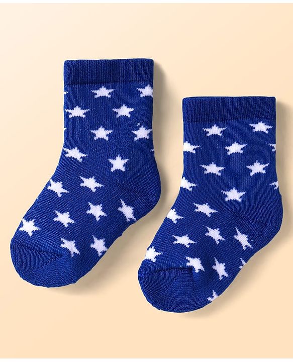 Cute Walk by Babyhug Terry Knit Ankle Length Antibacterial Striped Socks with Stars & Bear Design Pack of 3 - White Blue & Grey