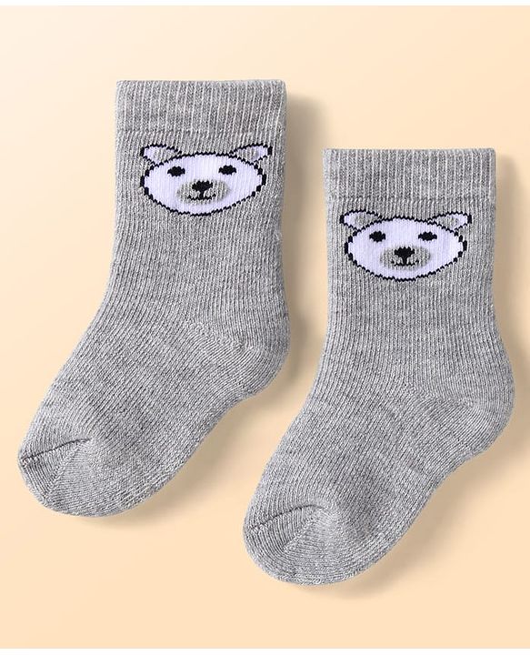 Cute Walk by Babyhug Terry Knit Ankle Length Antibacterial Striped Socks with Stars & Bear Design Pack of 3 - White Blue & Grey