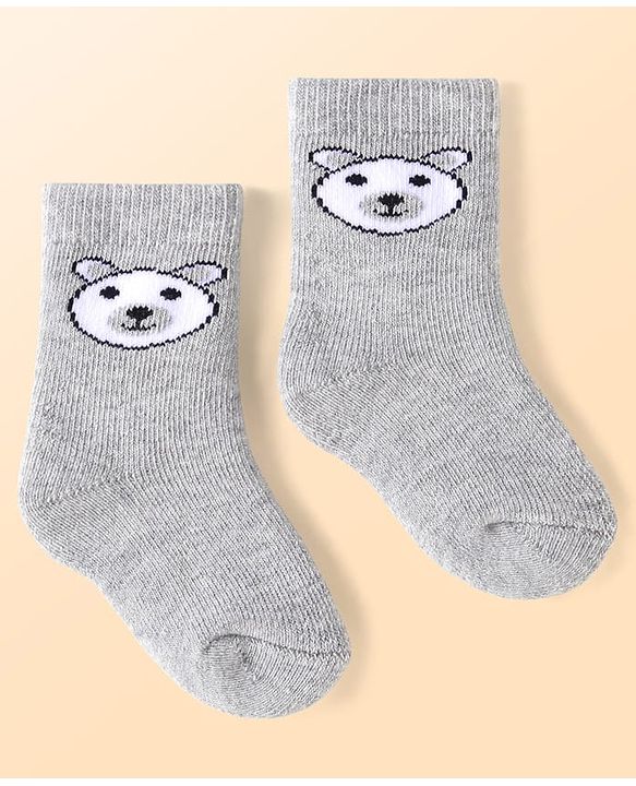 Cute Walk by Babyhug Terry Knit Ankle Length Antibacterial Striped Socks with Stars & Bear Design Pack of 3 - White Blue & Grey