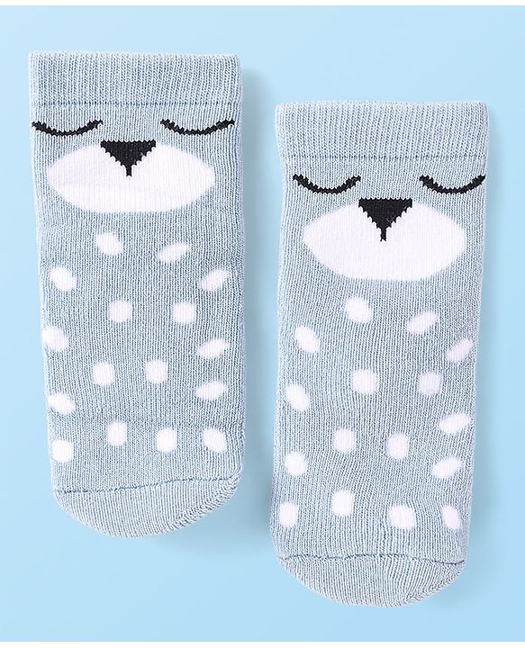 Cute Walk by Babyhug Terry Knit Ankle Length Antibacterial Striped Socks with Polka Dots & Animal Design Pack of 3 - Light Blue Yellow & Red