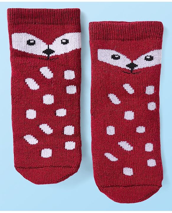 Cute Walk by Babyhug Terry Knit Ankle Length Antibacterial Striped Socks with Polka Dots & Animal Design Pack of 3 - Light Blue Yellow & Red