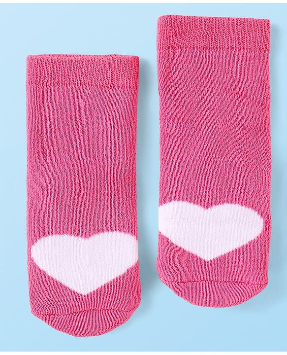 Cute Walk by Babyhug Terry Knit Ankle Length Antibacterial Socks with Stripes & Hearts Design Pack of 3 - Pink & White