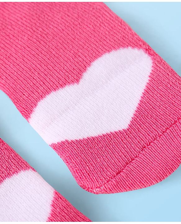 Cute Walk by Babyhug Terry Knit Ankle Length Antibacterial Socks with Stripes & Hearts Design Pack of 3 - Pink & White