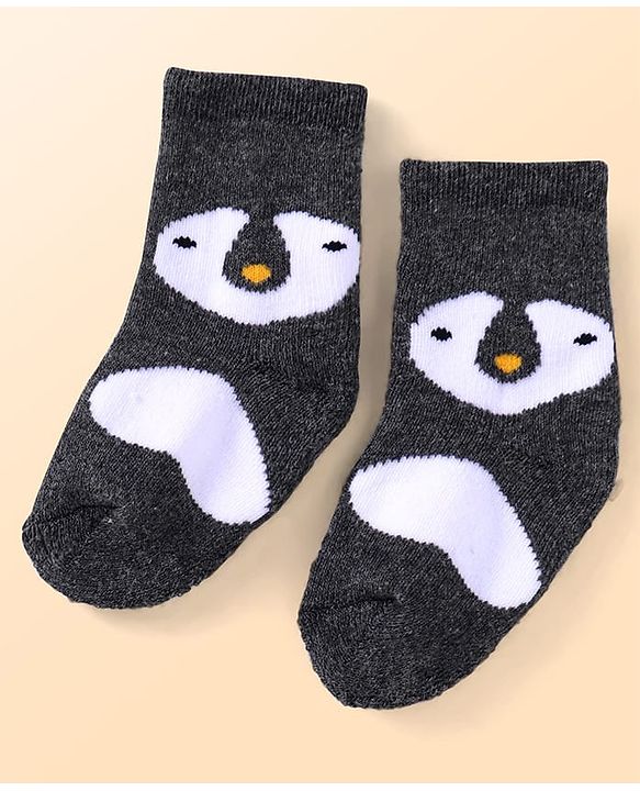 Cute Walk by Babyhug Ankle Length Antibacterial Socks with Penguin Design Pack Of 3 - Black & White