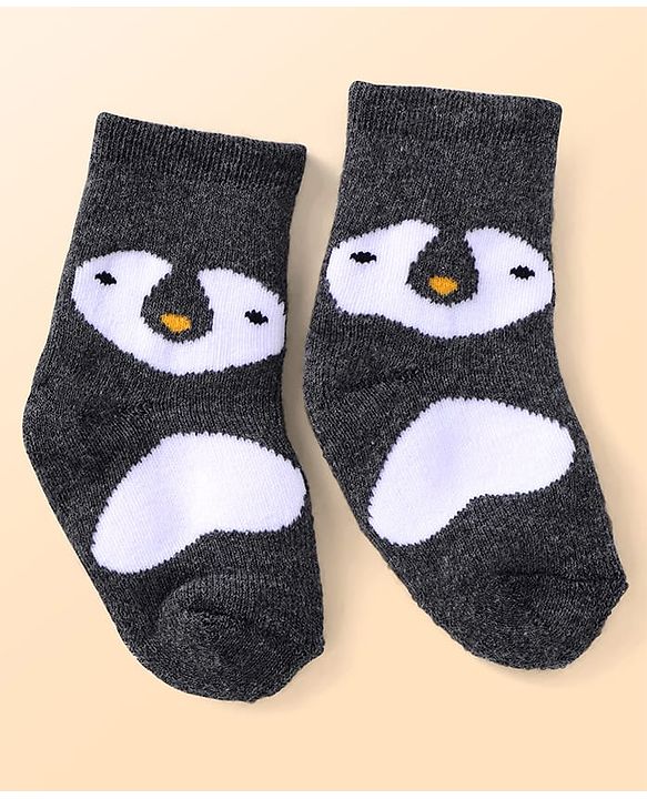 Cute Walk by Babyhug Ankle Length Antibacterial Socks with Penguin Design Pack Of 3 - Black & White