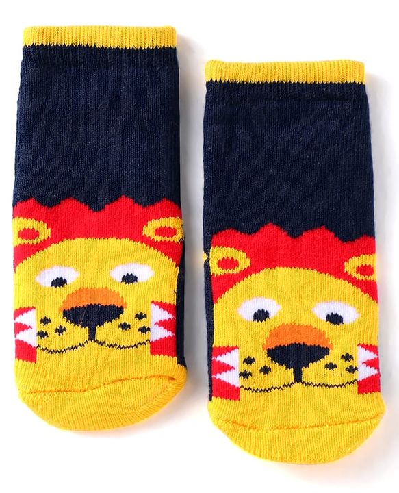 Cute Walk by Babyhug Ankle Length Antibacterial Socks with Animal Design Pack Of 3 - Blue & Yellow