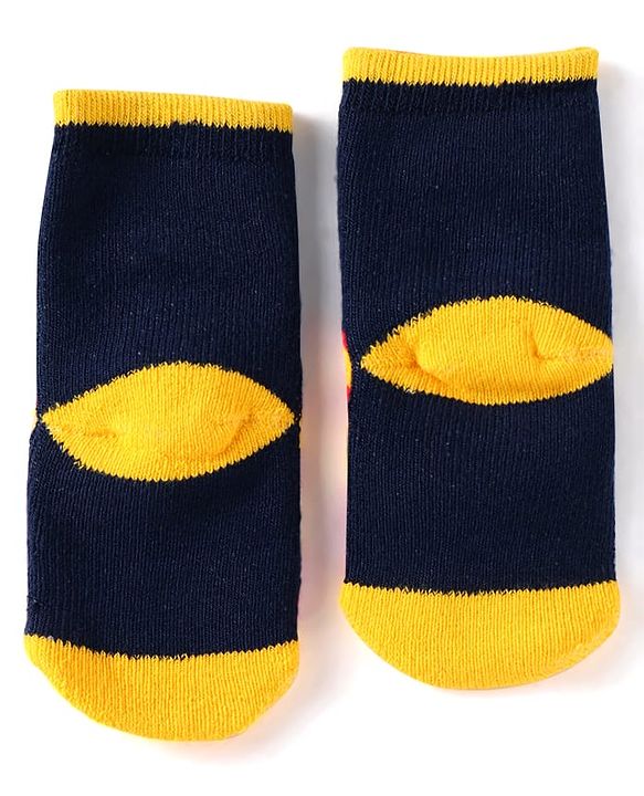 Cute Walk by Babyhug Ankle Length Antibacterial Socks with Animal Design Pack Of 3 - Blue & Yellow