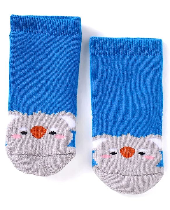 Cute Walk by Babyhug Ankle Length Antibacterial Socks with Animal Design Pack Of 3 - Blue & Yellow
