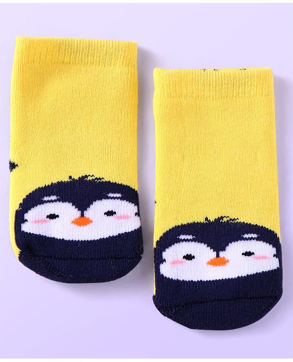 Cute Walk by Babyhug Ankle Length Antibacterial Socks with Animal Design Pack Of 3 - Blue Red & Yellow