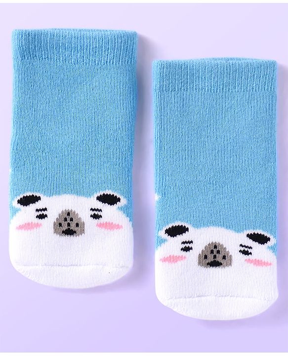 Cute Walk by Babyhug Ankle Length Antibacterial Socks with Animal Design Pack Of 3 - Blue Red & Yellow