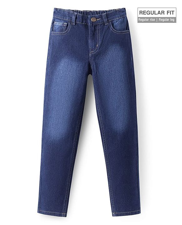 Pine Kids Woven Full Length Solid Washed Denim Jeans - Navy Blue