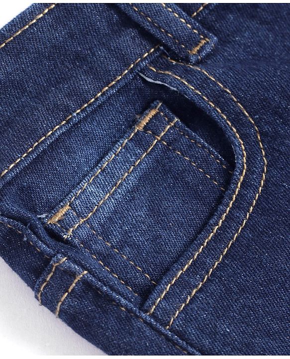Pine Kids Woven Full Length Solid Washed Denim Jeans - Navy Blue