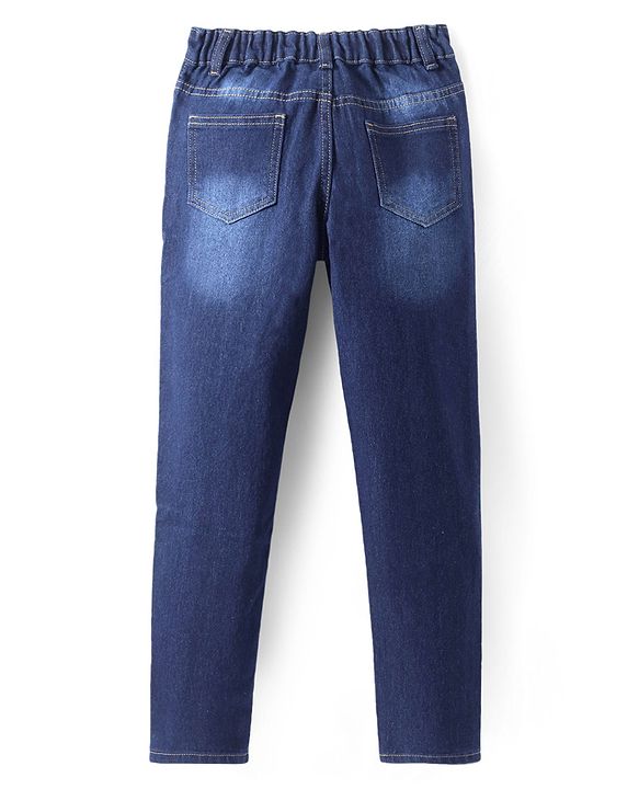 Pine Kids Woven Full Length Solid Washed Denim Jeans - Navy Blue