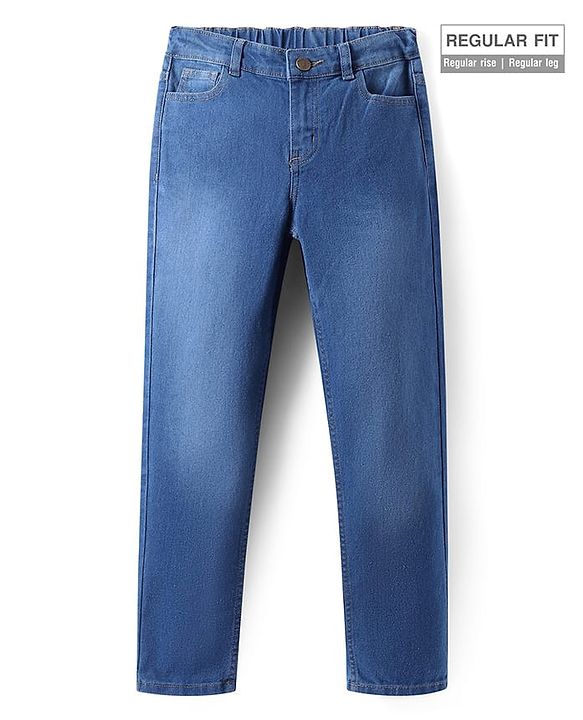 Pine Kids Woven Full Length Solid Washed Denim Jeans - Blue