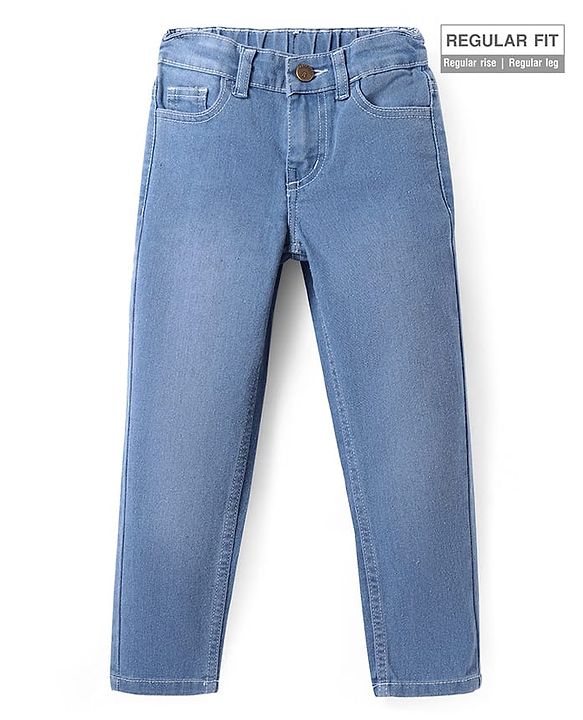 Pine Kids Woven Full Length Solid Washed Denim Jeans - Light Blue