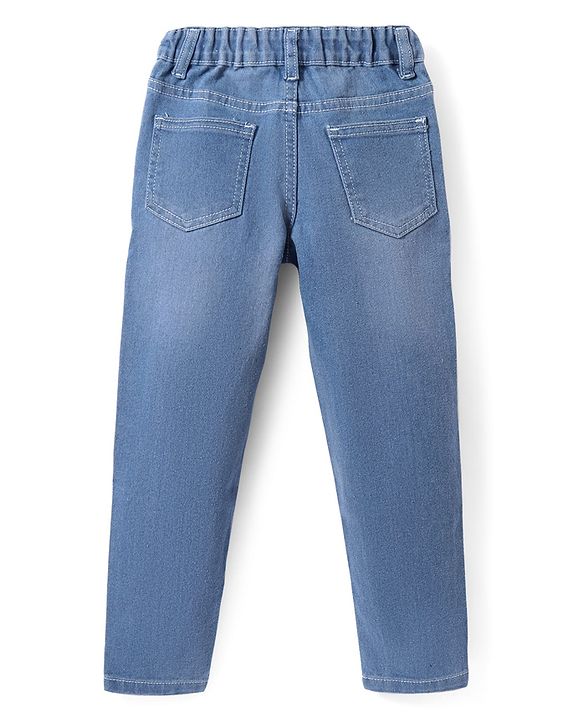 Pine Kids Woven Full Length Solid Washed Denim Jeans - Light Blue