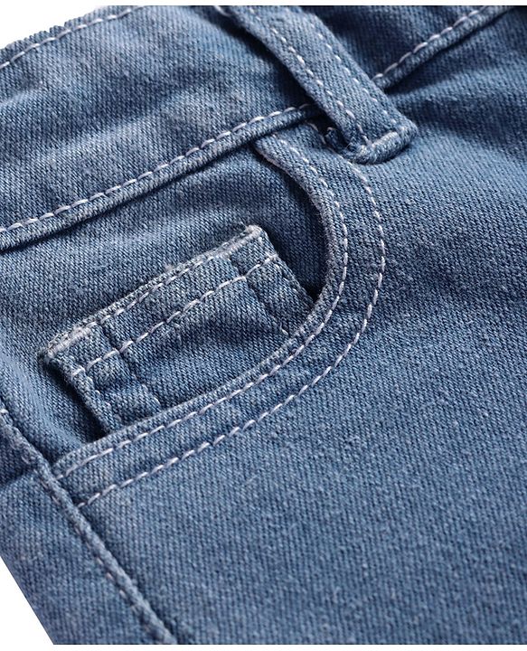 Pine Kids Woven Full Length Solid Washed Denim Jeans - Light Blue