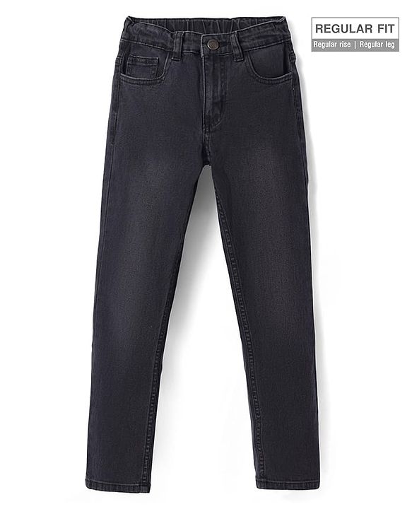 Pine Kids Woven Full Length Solid Washed Denim Jeans - Navy Blue