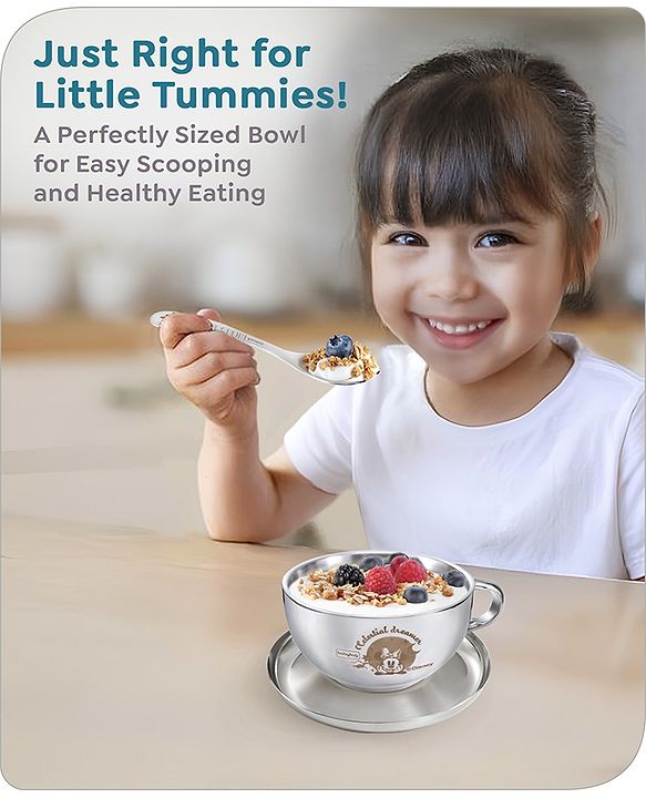 Babyhug Disney Minnie Mouse Steel Feeding Bowl with Spoon and Lid| Easy to Clean & Maintain| Encourage Self Feeding| Laser Print| Dishwasher Safe| Gifting Option Silver - 300 ml