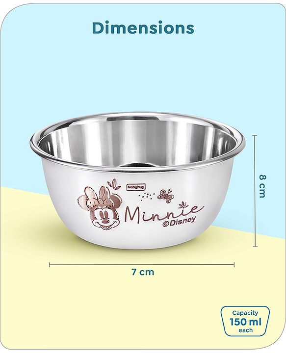 Babyhug Disney Mickey Mouse Stainless Steel Feeding Bowl Set | Easy to Clean & Maintain| Encourage Self Feeding| Laser Print| Dishwasher Safe| Gifting Option Silver Pack of  2 - 150 ml