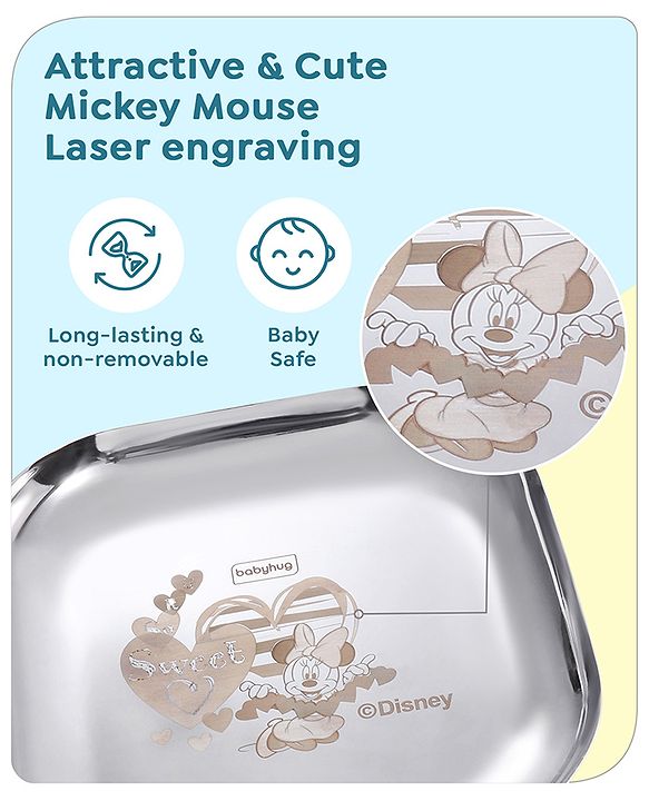 Babyhug Disney Minnie Mouse Stainless Steel Spoon & Fork Set| Easy to Clean & Maintain| Encourage Self Feeding| Laser Print| Dishwasher Safe - Silver