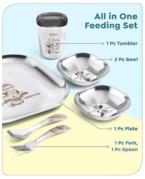 Babyhug Disney Minnie Mouse Stainless Steel Spoon & Fork Set| Easy to Clean & Maintain| Encourage Self Feeding| Laser Print| Dishwasher Safe - Silver