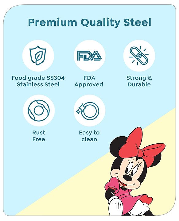 Babyhug Disney Minnie Mouse Stainless Steel Spoon & Fork Set| Easy to Clean & Maintain| Encourage Self Feeding| Laser Print| Dishwasher Safe - Silver