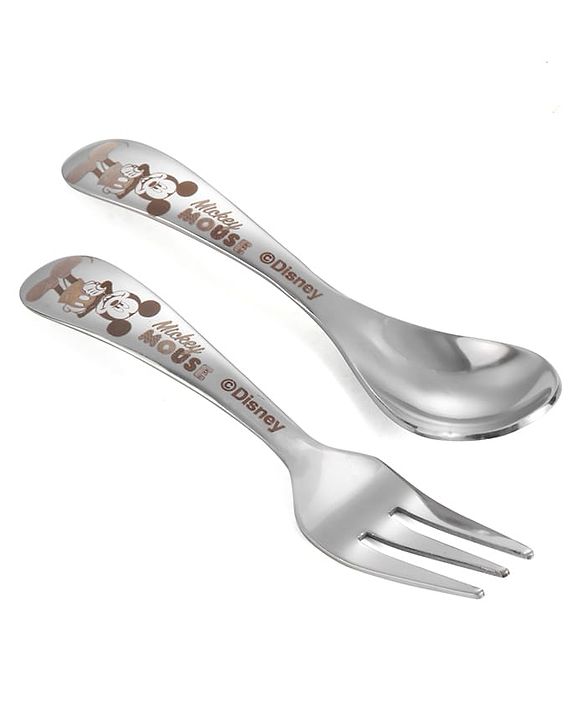 Babyhug Disney Mickey Mouse Stainless Steel Dinner Set Round - 6 Pieces| Easy to Clean & Maintain| Encourage Self Feeding| Laser Print| Dishwasher Safe| Gifting Option - Silver