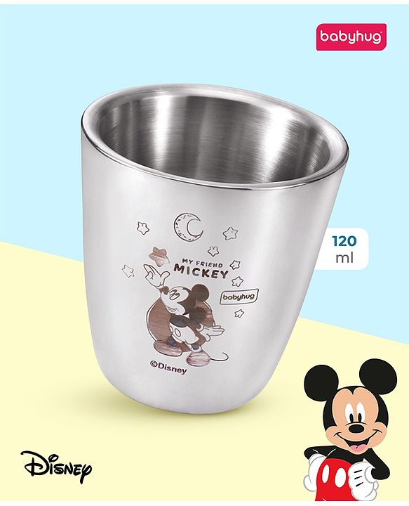 Babyhug Disney Mickey Mouse Stainless Steel Double Wall Tumbler Silver - 120 ml