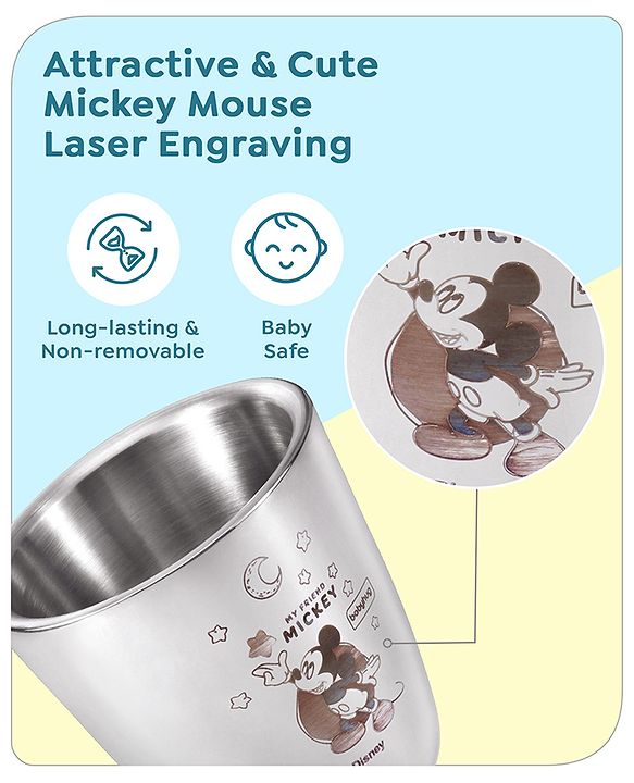 Babyhug Disney Mickey Mouse Stainless Steel Double Wall Tumbler Silver - 120 ml