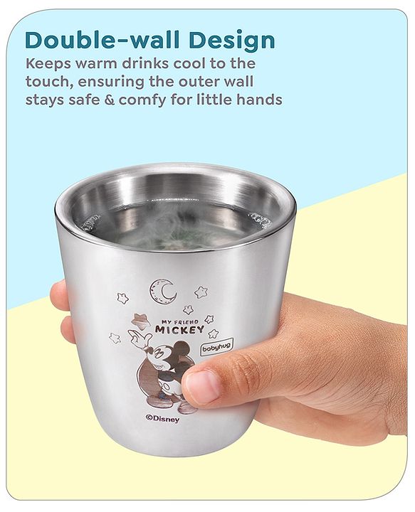 Babyhug Disney Mickey Mouse Stainless Steel Double Wall Tumbler Silver - 120 ml
