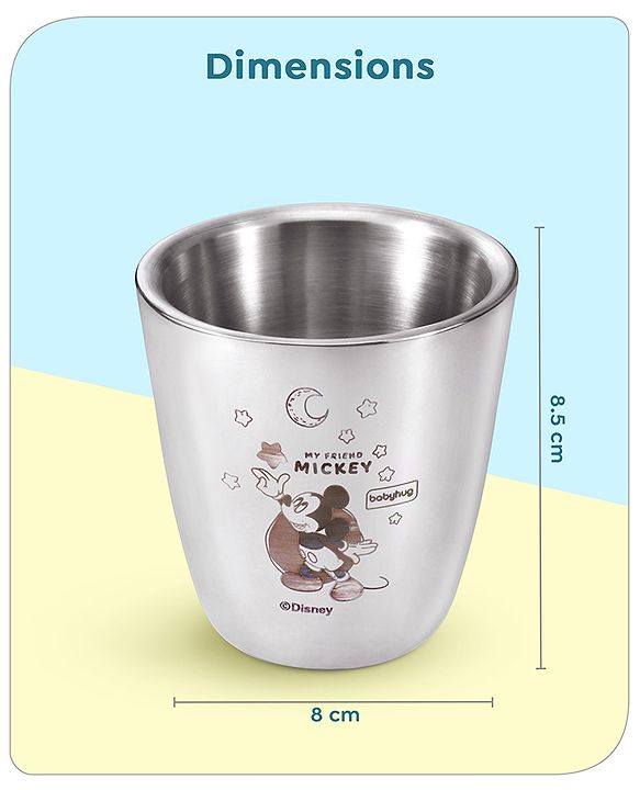 Babyhug Disney Mickey Mouse Stainless Steel Double Wall Tumbler Silver - 120 ml