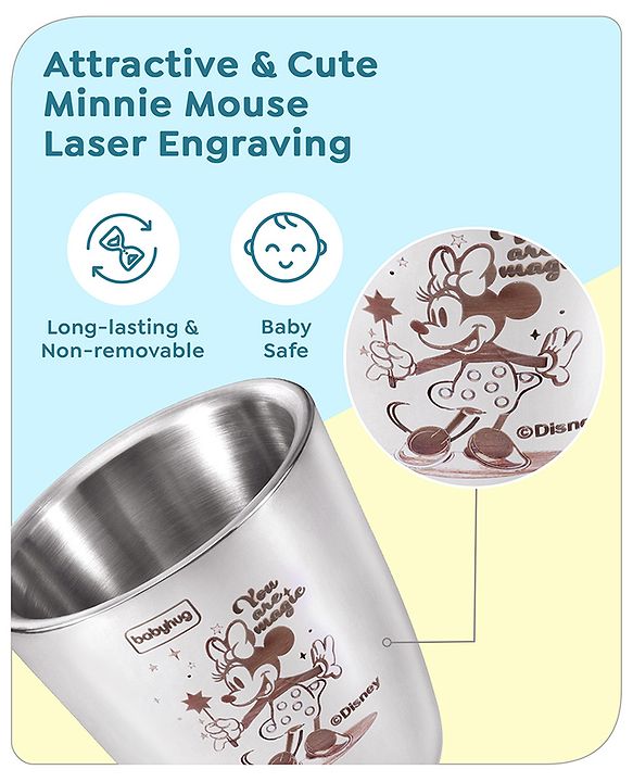 Babyhug Disney Mickey Mouse Stainless Steel Double Wall Tumbler Silver - 120 ml