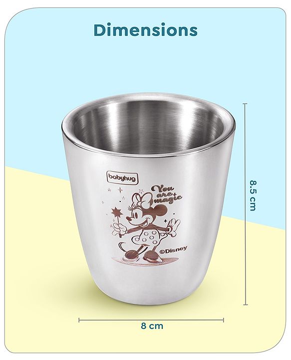 Babyhug Disney Mickey Mouse Stainless Steel Double Wall Tumbler Silver - 120 ml