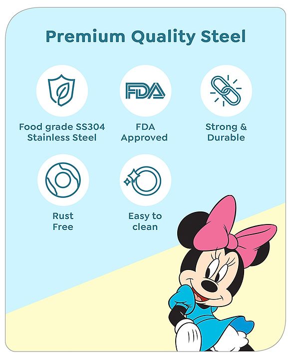 Babyhug Disney Minnie Mouse Stainless Steel Tumbler Set of 2 | Easy to Clean & Maintain| Encourage Self Feeding| Laser Print| Dishwasher Safe| Gifting Option Silver - 120 ml