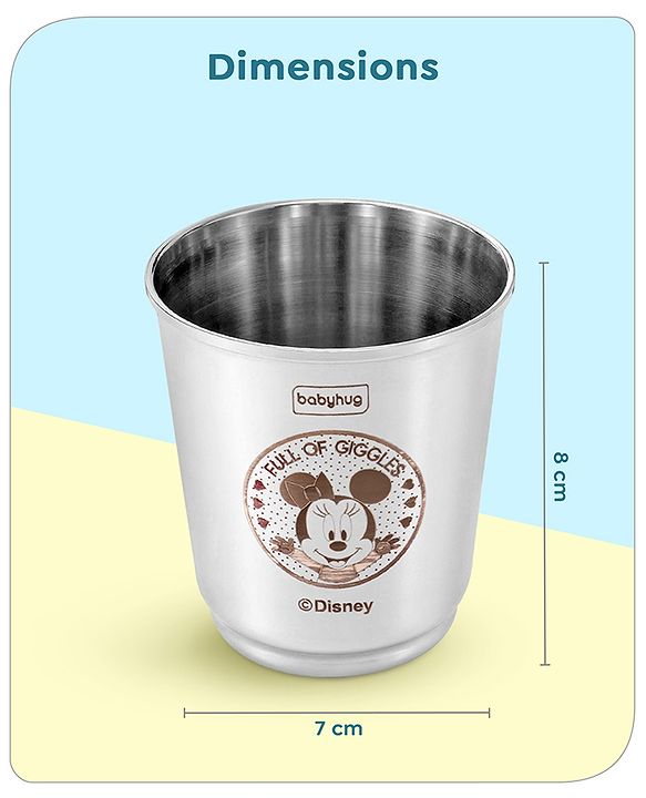 Babyhug Disney Minnie Mouse Stainless Steel Tumbler Set of 2 | Easy to Clean & Maintain| Encourage Self Feeding| Laser Print| Dishwasher Safe| Gifting Option Silver - 120 ml