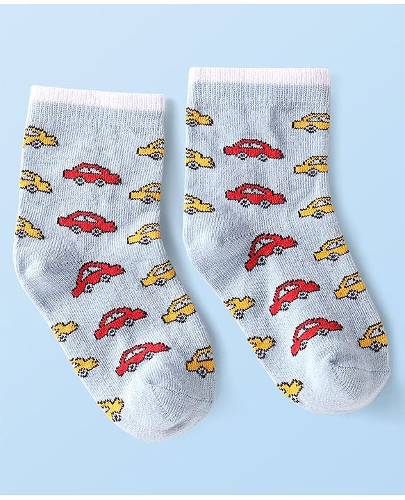 Cute Walk by Babyhug Ankle Length Antibacterial Socks with Vehicle Design Pack Of 3 - White & Red