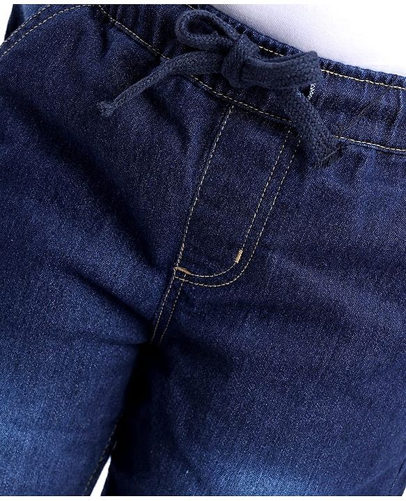 Pine Kids Woven Full Length Solid Washed Denim Jeans - Navy Blue
