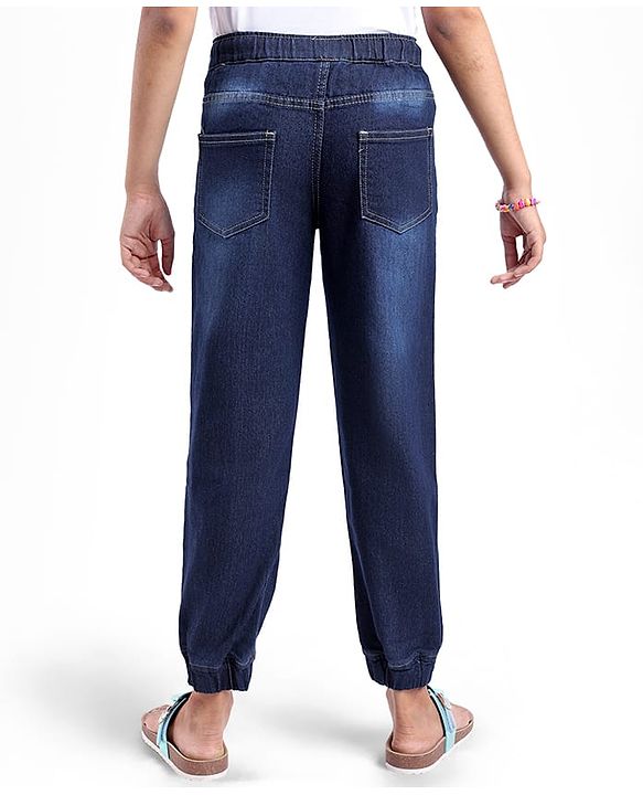 Pine Kids Woven Full Length Solid Washed Denim Jeans - Navy Blue