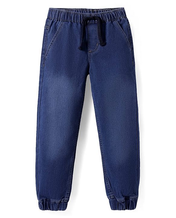 Pine Kids Woven Full Length Solid Washed Denim Jeans - Navy Blue