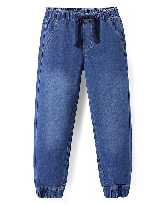 Pine Kids Woven Full Length Solid Washed Denim Jeans - Blue