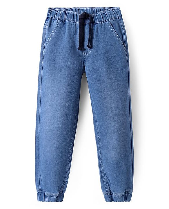 Pine Kids Woven Full Length Solid Washed Denim Jeans - Navy Blue