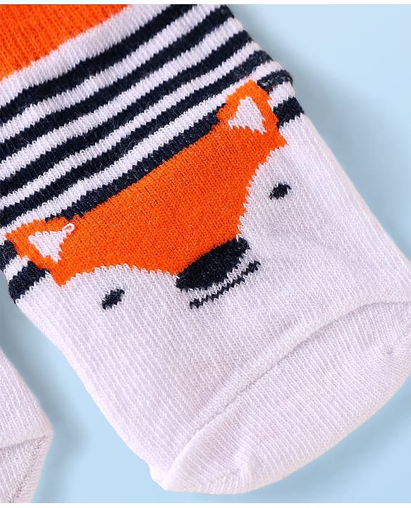 Cutewalk by Babyhug Knit Anti-Bacterial Ankle Length Anti-Skid Sock with Fox Design - Neon Orange