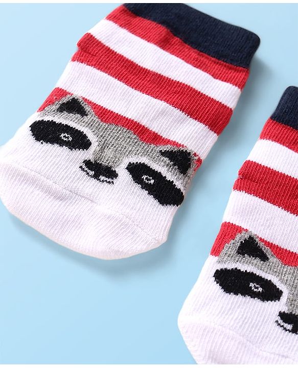 Cutewalk by Babyhug Anti-Bacterial Ankle Length Anti-Skid Sock with Raccoon Design - Black & Red
