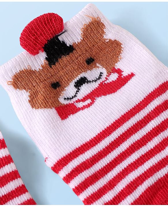 Cutewalk by Babyhug Non Terry Knit Anti-bacterial Ankle Length Anti-Skid Sock with Dog Applique - Red & White